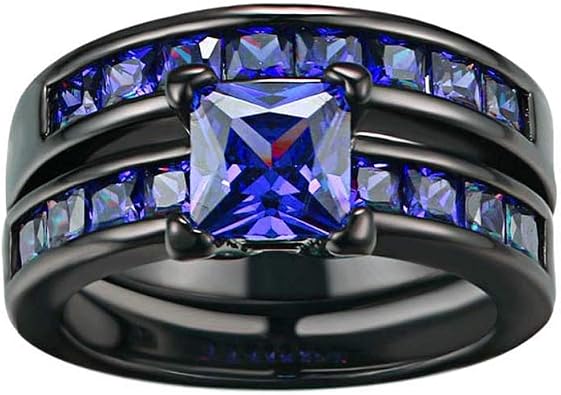 مجموعات الزفاف الذهب الأسود المطلي الأميرة قطع 6mm Cz 2pcs Women Wedding Band Ring Sets Engagement Ring