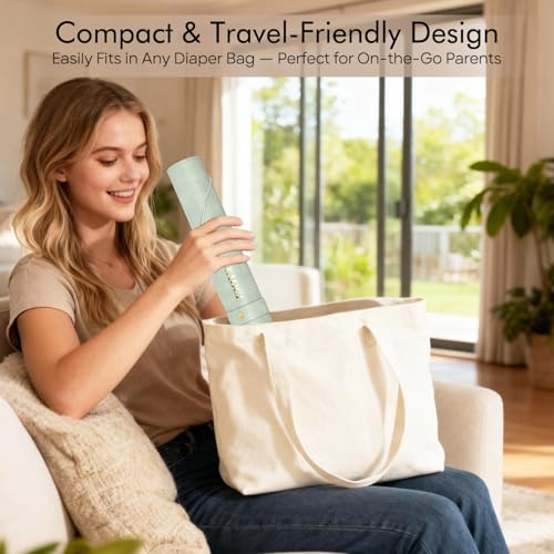 Portable Changing Pad - Baby Changing Pad, Wipeable Diaper Changing Pads, Waterproof Foldable Vegan Leather Portable Changing Mat for Travel & Home, Light Green, 27.5\" x 15.7\" - Thumbnail 2