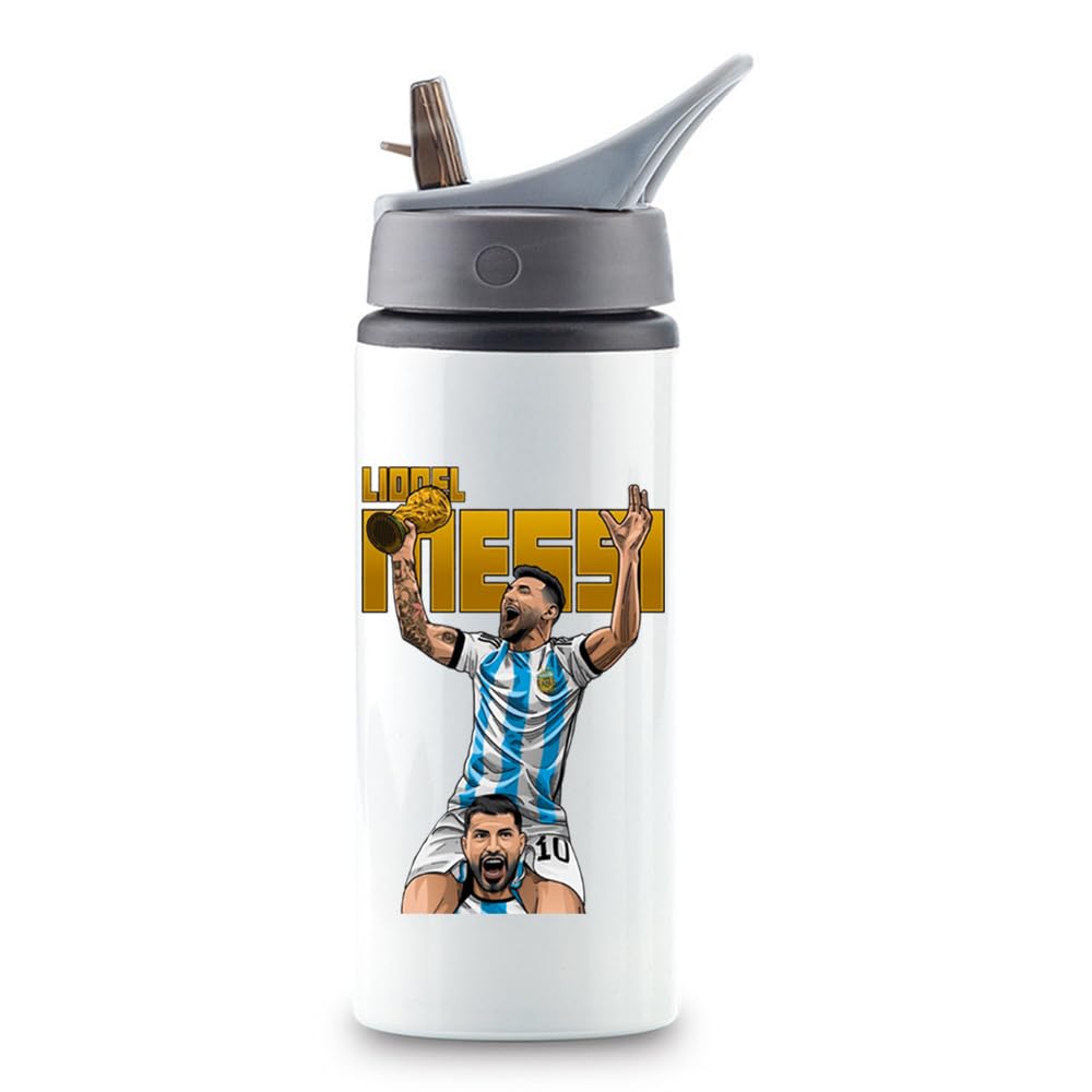RON BRANDO Lionel Messi Print Sports Water Aluminium Bottle for Fridge/School/Outdoor/Gym/Home/Office/For Girls, Brother, Sister, Friends, Adults Use White Colour,750ml (MESSI-Stylish-Q-2)