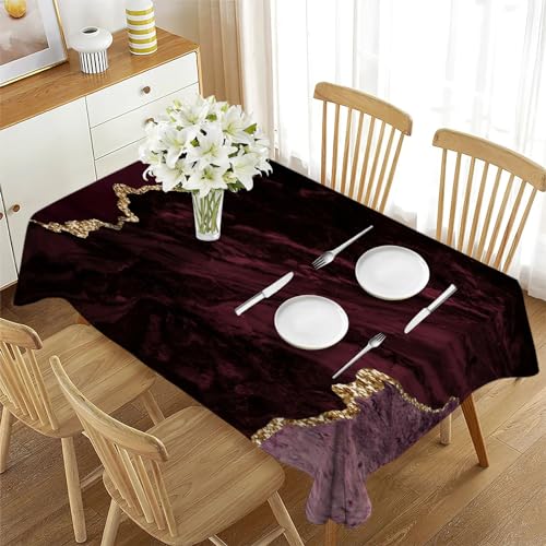 Nappe polyester de table à manger rouge motif marbre 140x180cm