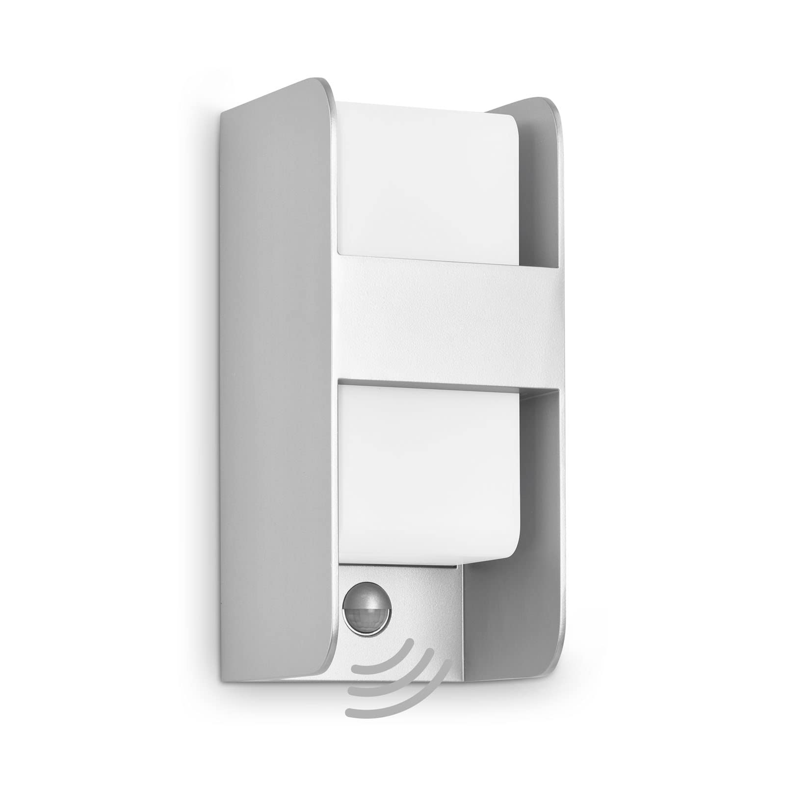 TELEFUNKEN - Outdoor lamp with Motion Sensor, wall lamp IP44, Twilight Sensor, E27, Silver-Coloured, White, 255 x 120 x 115 mm (L x W x H)