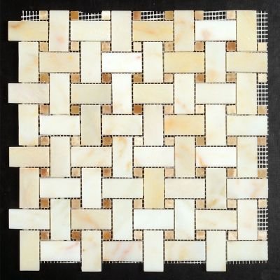 Afyon Sugar - Honey Onyx Dot Basketweave Mosaic...