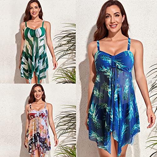 Tankini fruncido para mujer que disimula abdomen con biquini floral de 2 piezas 7
