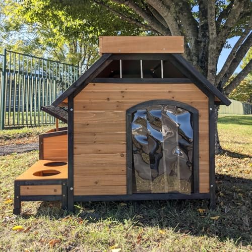 Animal Valley – Casita para perros Beauceron con techo vegetal – Madera y Shingle – 115 x 105 x 105 cm – Talla M – Beige y negro – para perros medianos
