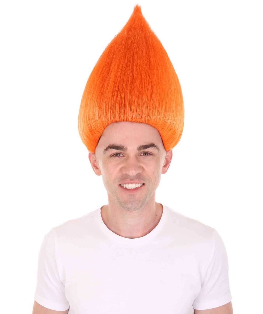 HPO Adult Unisex Orange Color Straight Cosplay Halloween Troll Wig, Synthetic Soft Fiber Hair, Perfect for your next Festival and Group Anime Party! One Size