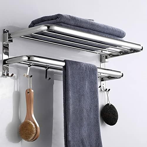 FMURY Bath Towel Shelf Stainless Steel Polished Bathroom Towel Rack Holder Storage Shelf Hook Accessories image 5