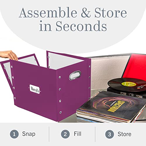 Image of Snap-N-Store Vinyl Record Storage Box - 12 inch - 4 Pack- Crate Holds up to 75 Vinyl Albums - Berry