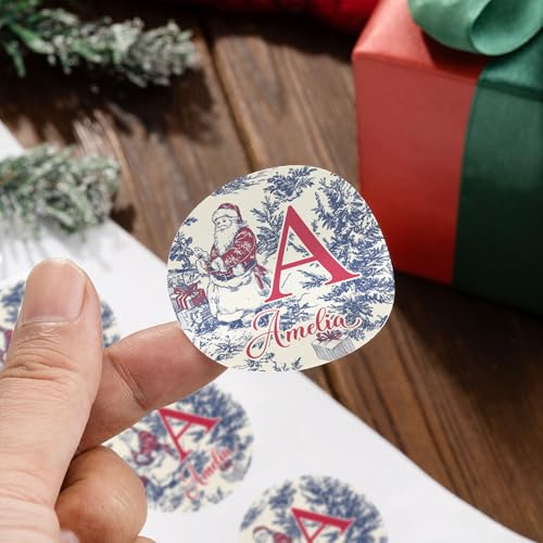 Image of 30pcs Personalized Christmas Stickers with Name, Custom Toile De Jouy Style Santa Claus Waterproof Christmas Gift Tags for Gift Box Holiday Decorations, Stockings, Party Favors