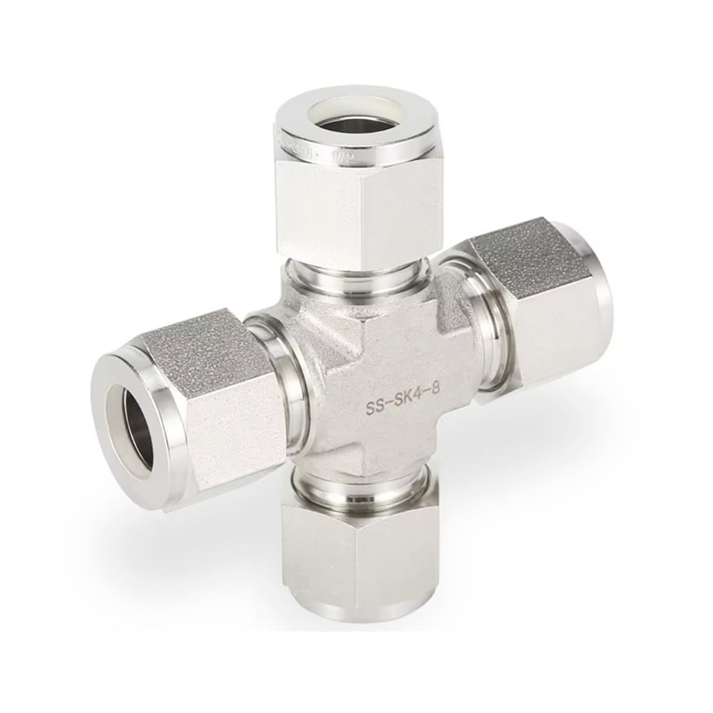 Conector De Virola Doble Cruzada De 4 Vías, Unión De Compresión De Acero Inoxidable 316, Accesorio De Tubería De Alta Presión for Sistema De Tuberías De Gas Fluido(0.125 inch LOK)