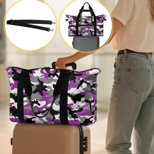 BIGCARJOB Camo Print Duffle Bag for Men Carry On Bags for Airplanes, Waterproof Duffel Bag Overnight Large Red Duffel Bags Packable Duffle Storage with Front Pocket3