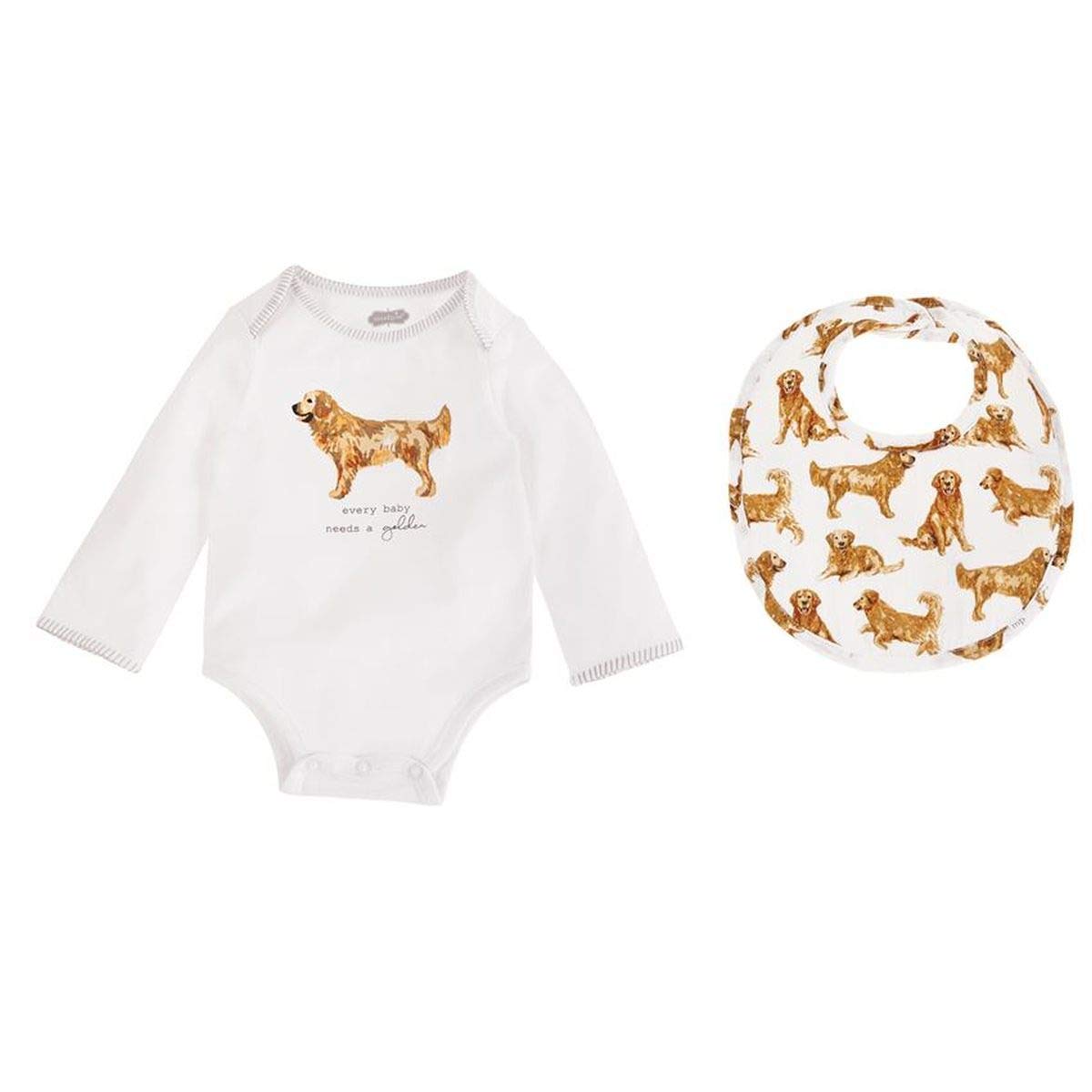 Mud Pie Dog Print Baby Crawler Bib Gift, Golden Retriever, 0-6 Month