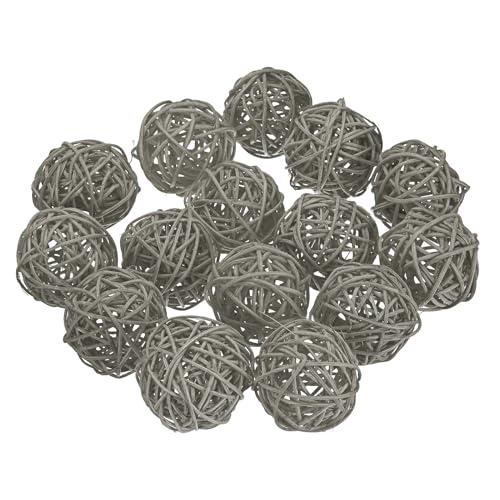 sourcing map 15 Pcs Wicker Rattan Balls, 2inch Wood Decorative Balls Vase Fillers for Centerpiece Bowl Orbs Fillers Tree Wedding Home Decor, Light Grey