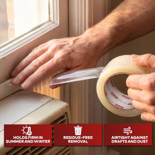 Image of XFasten Transparent Window Weather Sealing Tape, 2-Inch x 30 Yards (50.8mm x 27.43m), Clear Window Draft Isolation Sealing Film Tape, No Residue (Pack of 4)