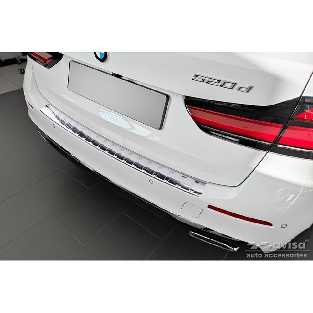 Avisa Protector del Parachoques Trasero Inoxidable Compatible con BMW Serie 5 G31 Touring Facelift 2020- excl. M-Sport 'Ribs'