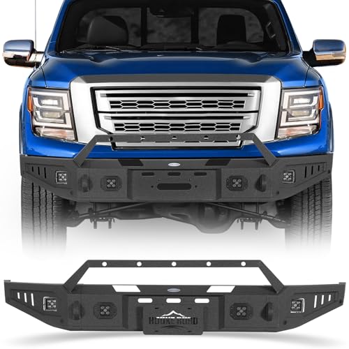 u-Box Titan Front Bumper Bull Bar for 2017-2024 Nissan Titan (Exclude XD Version), Offroad Bumper with Winch Plate, LED Lights and D-ring Mounts