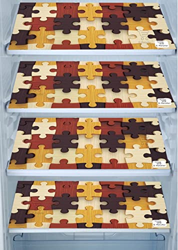 Image of Polyester 3-Layered Digital Printed Fridge Top Cover /Refrigerator Cover with Utility Pockets and Set of 4 Pc Fridge Mats (Color-Yellow, Size-39x21 Inches)