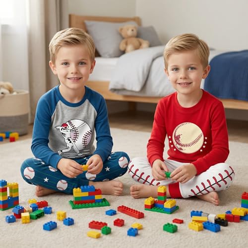 Image of DAUGHTER QUEEN Boys Pajamas 4 Pieces Long Set 100% Cotton Sleepwear Size 18 Months-12 Years