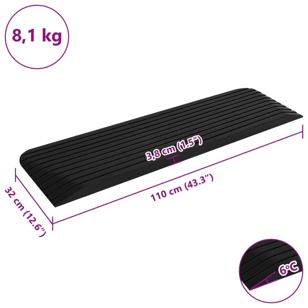 Rampa de umbral de goma 110 x 32 x 3,8 cm, color negro, 5 toneladas de carga útil, superficie antideslizante para andadores, scooters, sillas de ruedas, entrada, salida y acceso a las