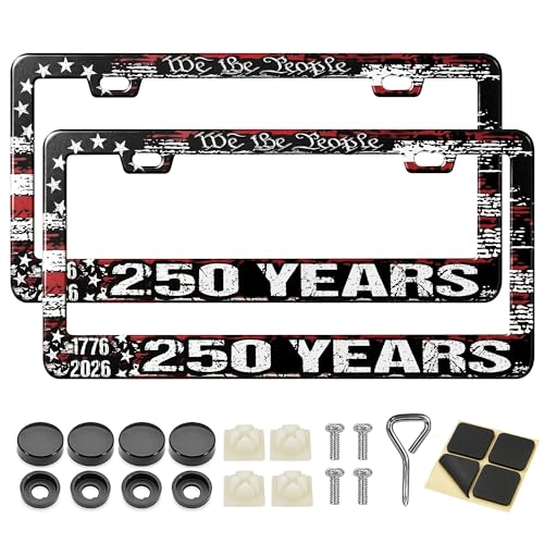 250 Year American Flag License Plate Frame 2 Pack Vintage Patriotic USA Flag Aluminum License Plate Holder Covers Universal Car License Plate Frame with Screws for Women Men
