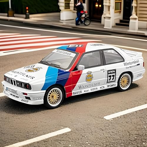 Image of B.M.W M3 1988 E30 DTM Flower Edition 1:24 Diecast Metal Car-Openable Doors,Sound&Light,Pull Back Action,Collectible Toy Car for Kids& Collector Realistic Model White