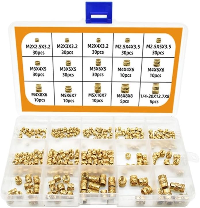 Generic 300Pcs M2/2.5/3/4/5/6 Brass Heat Set Insert Nut Hot Melt Insert Thread Copper Knurled Embedment Assortment Kits Set