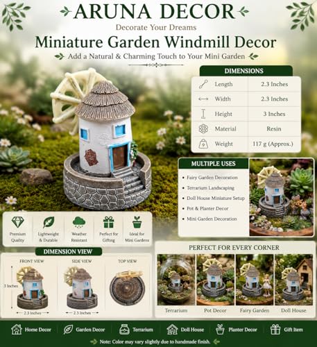 Image of Miniature Resin Windmill Garden Miniatures Tray Garden Figurine Dollhouse Accessory