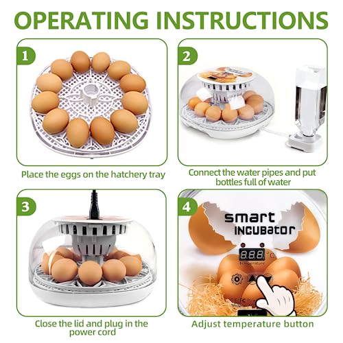 YJDayy Incubators for Hatching Eggs 12-24 Eggs Incubator with Automatic Egg Turning and Humidity Temperature Control Small Poultry Incubator for Hatching Chicken Quail Duck Bird Eggs - Thumbnail 7