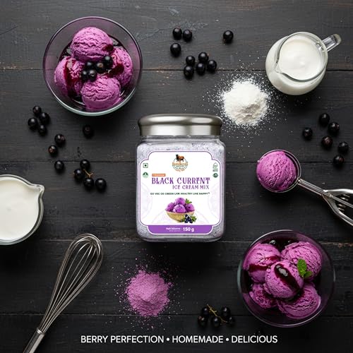 Image of Kamdhenu Gauveda Black Currant Ice Cream Mix Powder 150g - Instant Homemade Blackcurrant Ice Cream Premix | No Machine Needed | Eggless & 100% Vegetarian | Makes 500ml+ Soft Serve & Frozen Dessert