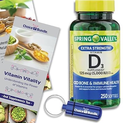 Spring Valley Vitamin D3 Softgels 125 mcg 5000 IU 250 Ct Plus Vitamin Vitality & Pill Container (3 Items)!