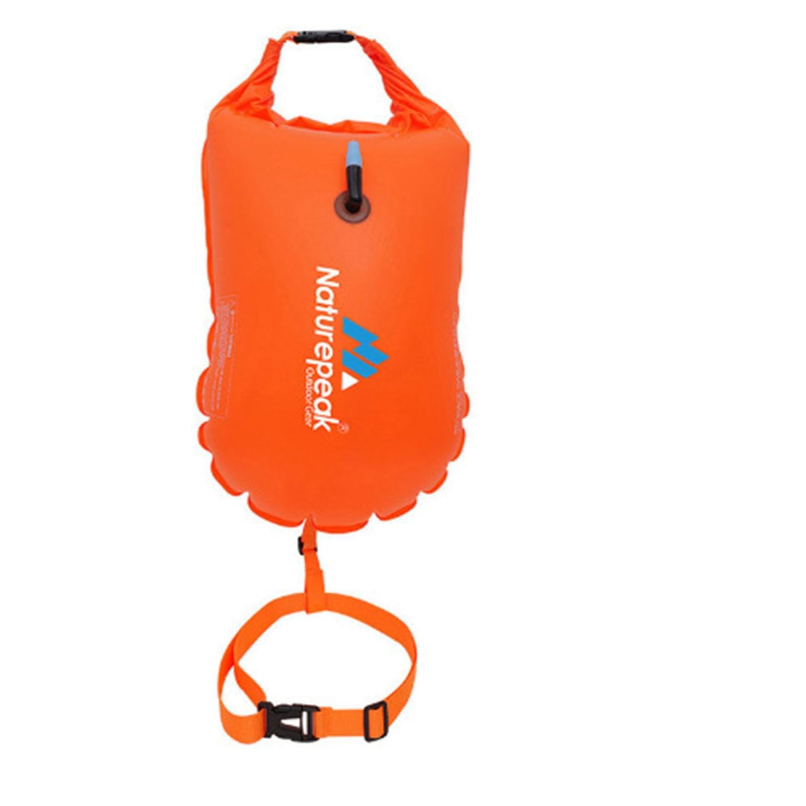 Falafoty Swim Buoy Outdoor Swim Float, 48*31cm Inflatable Swim Buoy Highly Visible Tow Air Float Suit for Open Water Swimming Sport Snorkeling Kayaker Triathletes Racing Training Accessories (Orange)