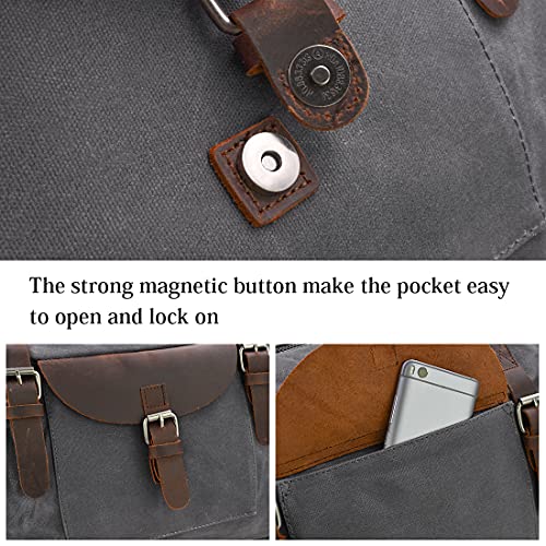 Oversized Travel Duffel Bag Waterproof Canvas Genuine Leather Weekend bag Weekender Overnight Carryon Hand Bag Grey