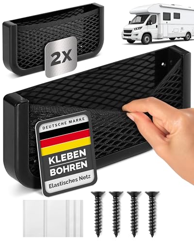 Vicera Ablagenetz für Camper und Wohnmobile 2er Set - Aufbewahrungsnetz aus robustem Kunststoff und elastischem Netz - Montagematerial inlusive