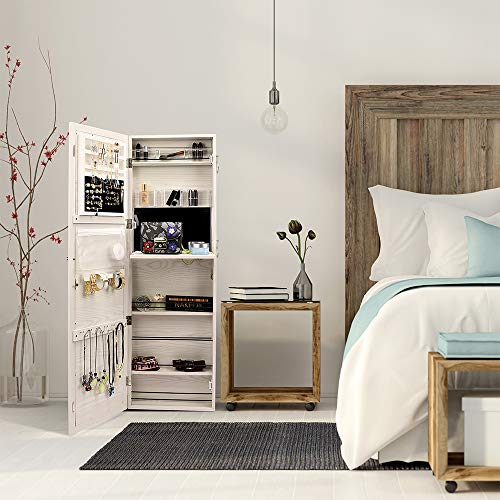 Titan Mall Jewelry Cabinet Wall Door Mounted Jewelry Organizer Mounted Lockable Jewelry Armoire Organizer with Full-Length Mirror Dressing Mirror Makeup Jewelry Storage(White) - Thumbnail 5