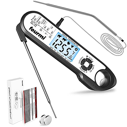 Meat Thermometers - Fourmi Dual Probe Instant Read Food Thermometer with Alarm Buzzer, Backlight, Calibration, Bottle Opener Digital Thermometers for Kitchen, Cooking, Grill, BBQ, Coffee, & Oil Frying