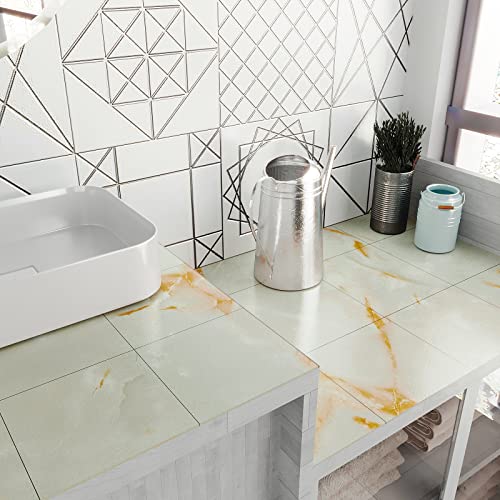 Veelike Peel And Stick Floor Tile 12''X12'' Cracked Yellow Marble Vinyl Floor Tiles Waterproof Self Adhesive Stick On Tile For Floor Vinyl Tile Stickers Removable For Bathroom Kitchen Bedroom 4 Tiles #TOP7