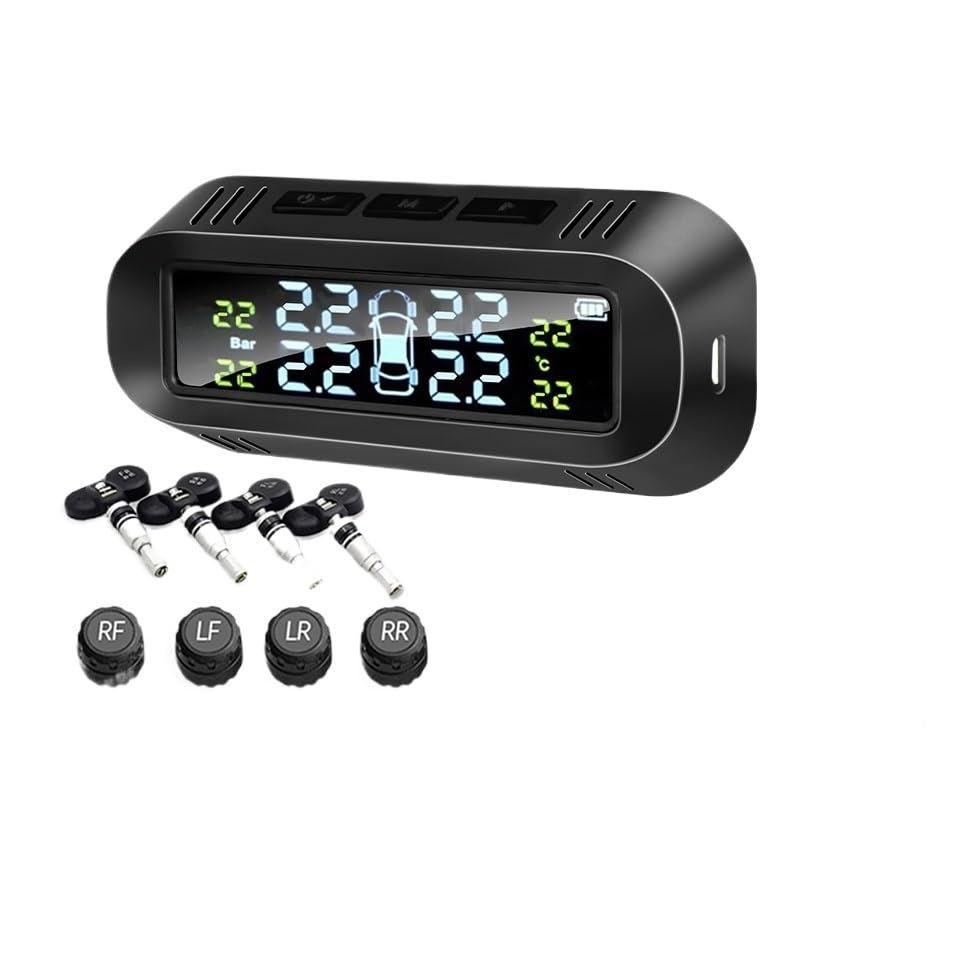 Tpms Monitor di allarme for la pressione dei pneumatici for auto a energia solare Sistema di sicurezza for auto Display digitale Pressione dei pneumatici 4 sensori Wireless Pressione Pneumatici(K04P-I
