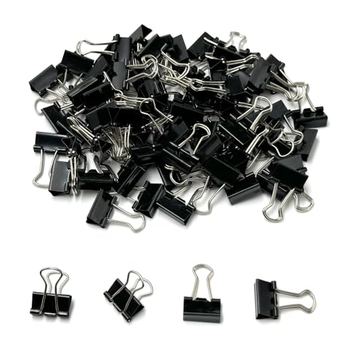 XFentech 75 Pièces Pinces à Documents - Noir Métal Pinces à Papier Clip Binder Clips 15mm pour Bureau Maison École