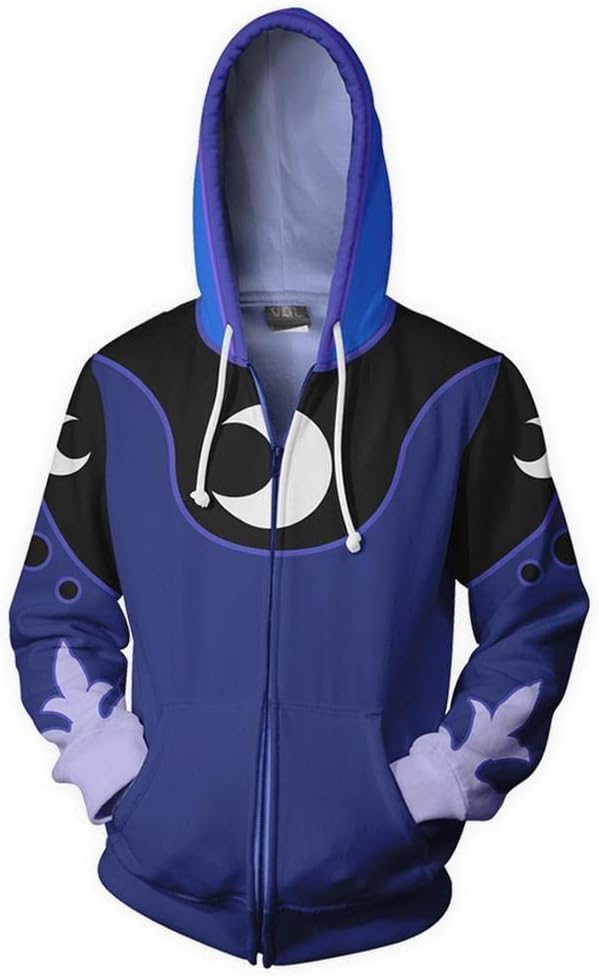 DUNHAO COS Princess Luna Zip Hoodie 3D Printed Full-Zip Sweatshirt Men and Women Hoodie Jacket