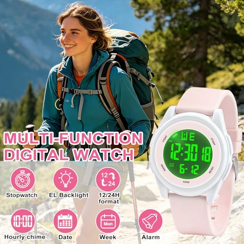 Image of Juboos Digital Watch Men Women 50M Waterproof Sports Military | Large Face Wirstwatch with Stopwatch, Alarm, LED Backlight, 12 /24H, Date, Week, Hourly Chime