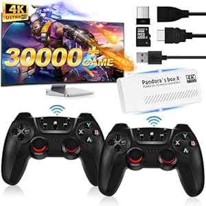 Wireless Retro Game Console, Plug and Play Video Game Stick Built in 30000+ Games,23 Classic Emulators, 4K High Definition HDMI Output for TV with Dual 2.4G Wireless Controllers（Black）
