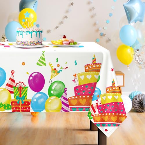 Arquiel Rectangle Manteles Cumpleaños, Mesa para Fiesta de Cumpleaños Dibujo Globos Manteles Puntos Antimanchas Lavable Duradera Impermeable Happy Birthday para Cocina Comedor Fiestas(152 x 264 cm)