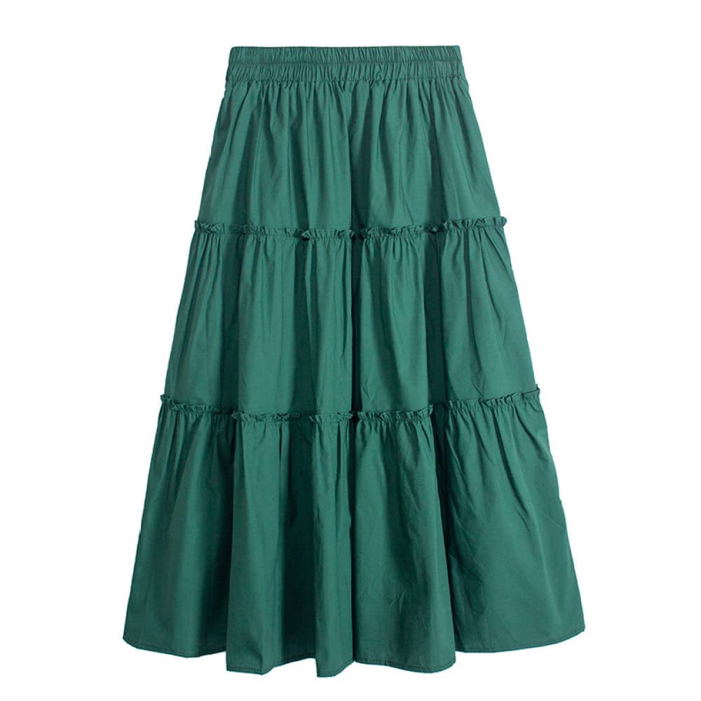 Spódnice dla kobiet Wielka Brytania, plus rozmiar Czarna spódnica zimowa Elastyczna talia, falbana Ruched Spódnice z wysokim stanem Eleganckie spódnice maxi dla(Green One Size)