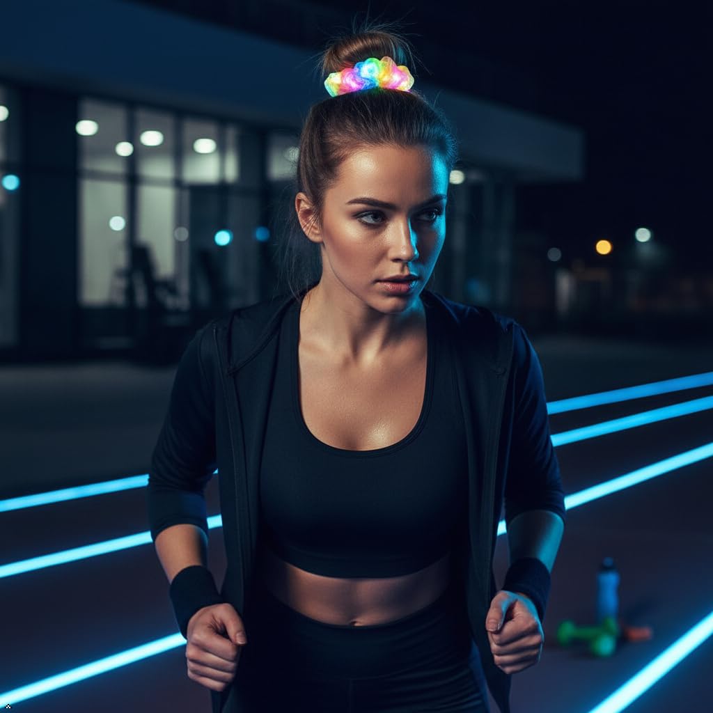 Light Up Scrunchies,Christmas Party Favor, Double-layer LED Hair Ties Glow in the Dark Party Supplies Glow Sticks Rave Accessories for Women Girls Neon Party, Fun Hair Accessories