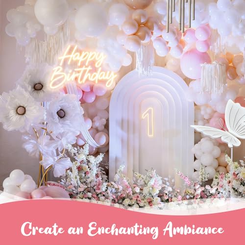 Happy Birthday Neon Sign For Backdrop Large Happy Birthday Light Up Sign Warm White 21.65"*14.96" — view 4