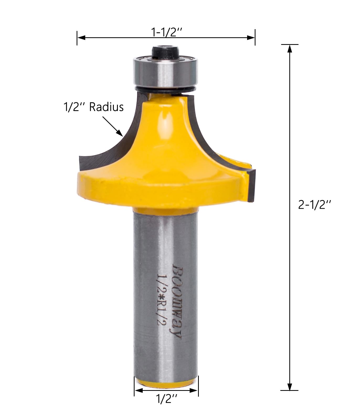 Boomway Roundover Router Bit, 1/2'' Radius 1/2'' Shank, Round Over Edge Forming, Bead Rounding Edging Bit