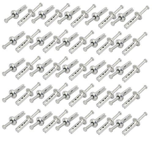 Aexit 1/4-inch Punch fastener Dia 1-inch Depth Zinc Alloy Drive Anchor Silver Tone 50pcs Model:40as403qo308