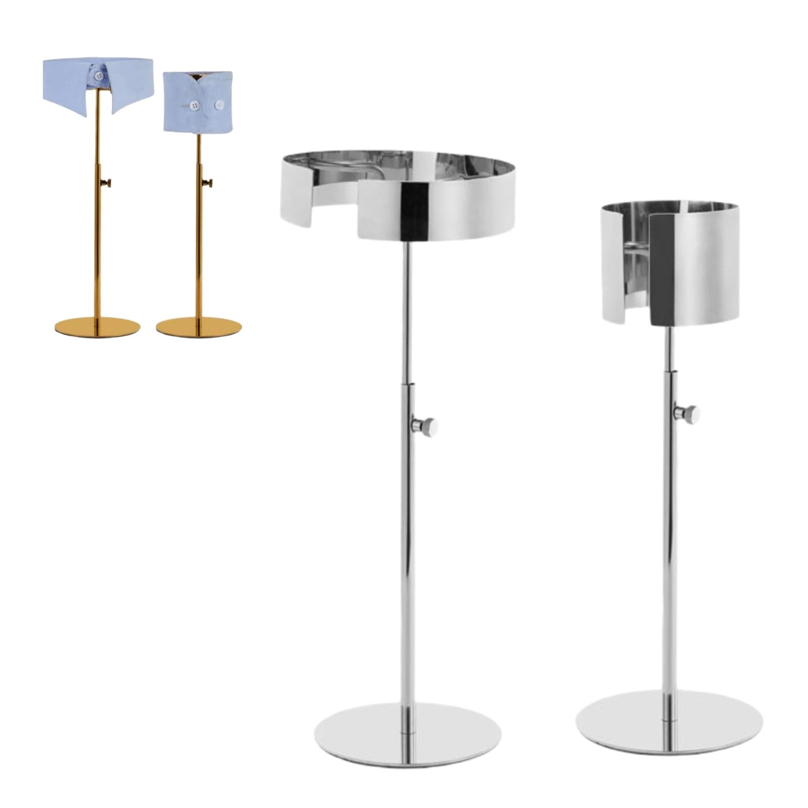Set Espositore Per Colletto E Polsini In Acciaio Inox, 2 Pezzi Con Altezza Regolabile Per Scollo E Maniche, Rastrelliera In Metallo Da Banco Per Organizer Domestico E Commerciale(Silver,1 Pack)