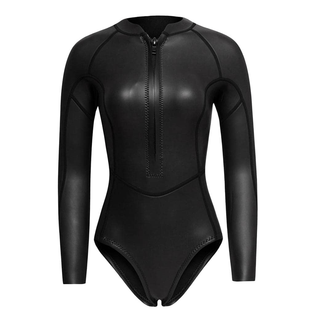 Damski kombinezon neoprenowy z zamkiem błyskawicznym z przodu bikini do nurkowania czarny błyszczący XS
