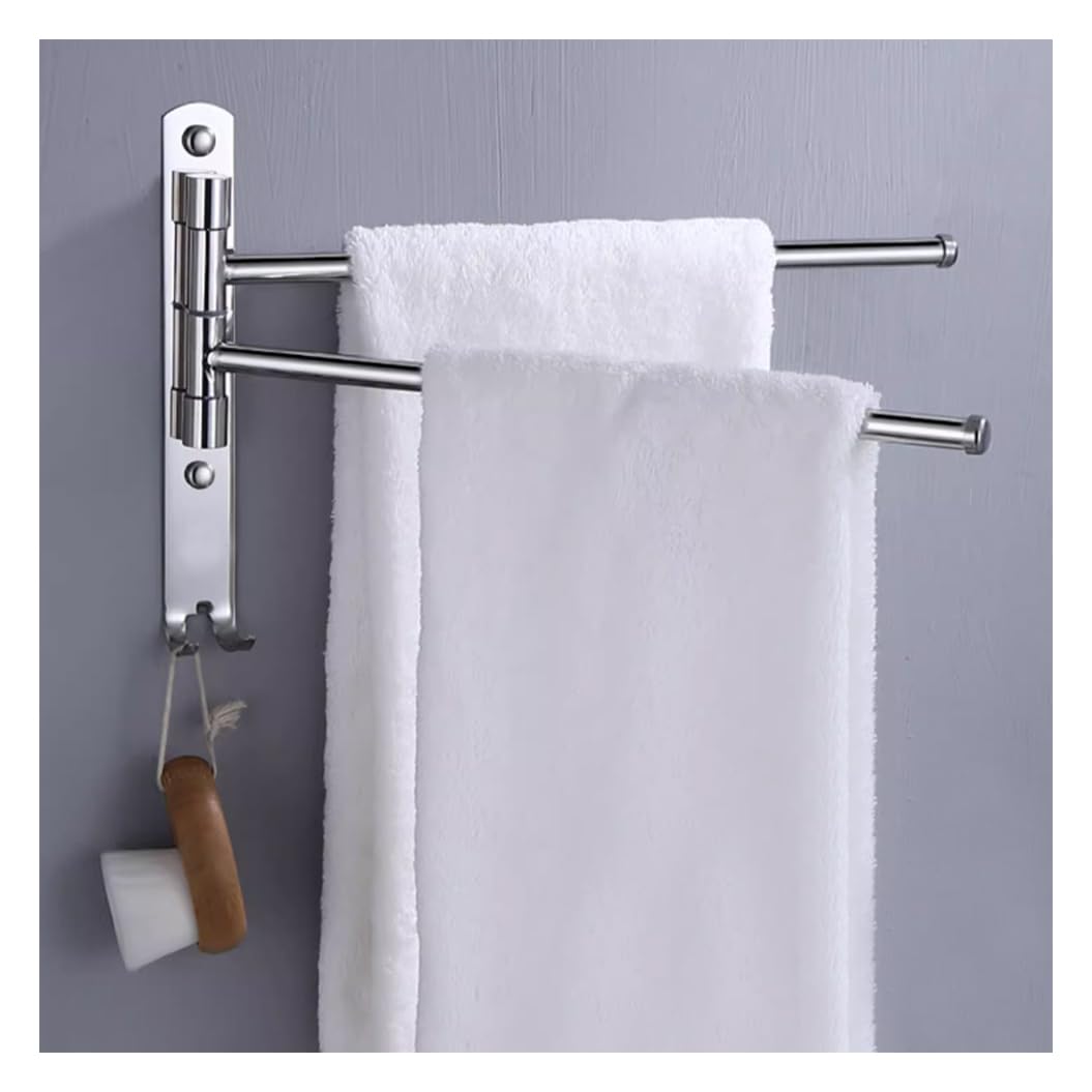 LMYSXAOZ Heavy Duty Swivel Towel Rack - SUS 304 Stainless Steel Swing Out Bar Space Saving Swinging for Bathroom Wall Mounted Holder Organizer With Silver-2bar