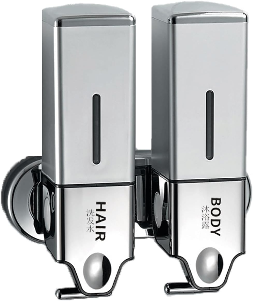 Dispenser di Sapone per Doccia A Parete Quadrato A 3 Camere - Dispenser di Liquido Senza Trapano per Doccia - Accessorio per Bagno Moderno, Silver-2